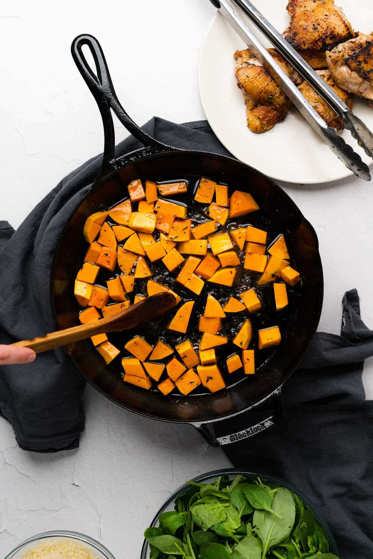 cooking butternut squash in cast iron skillet