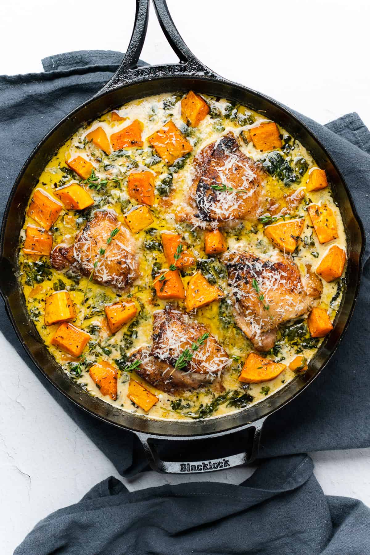 Chicken and butternut squash recipe photographed from overhead