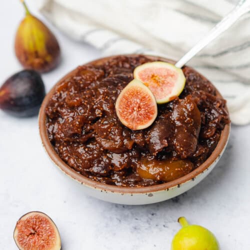 bowl of figs spread topped with fresh figs
