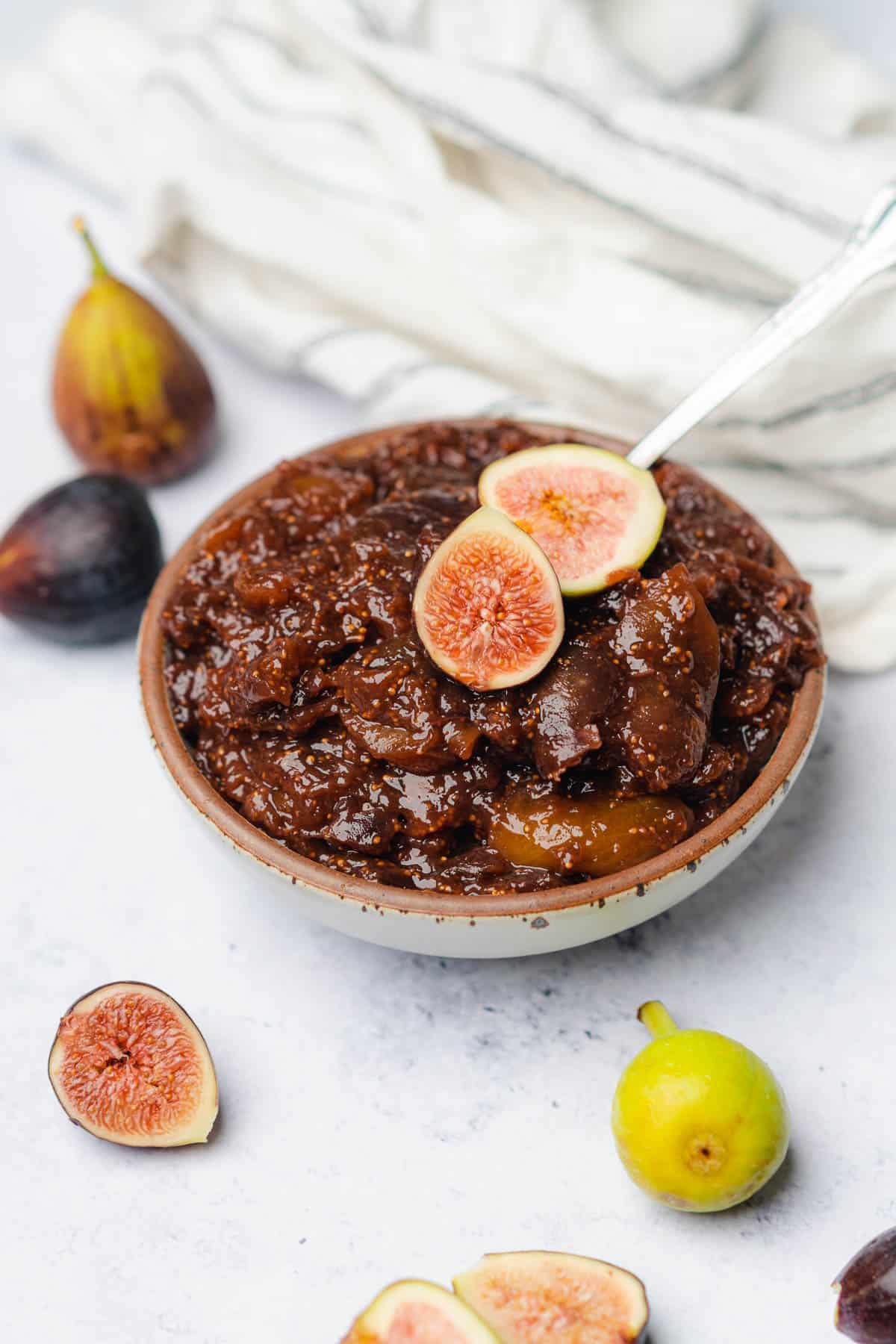 bowl of figs spread topped with fresh figs