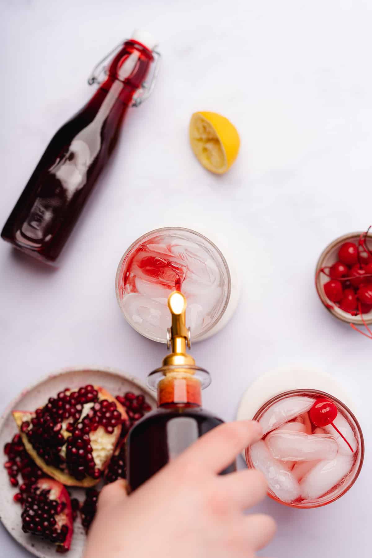 overhead view of pouring in sugar free grenadine