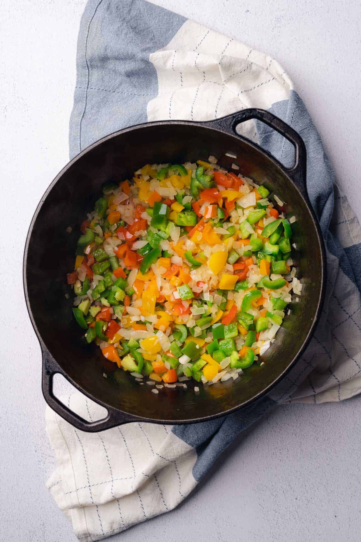 cooked vegetables in a cast iron dutch oven