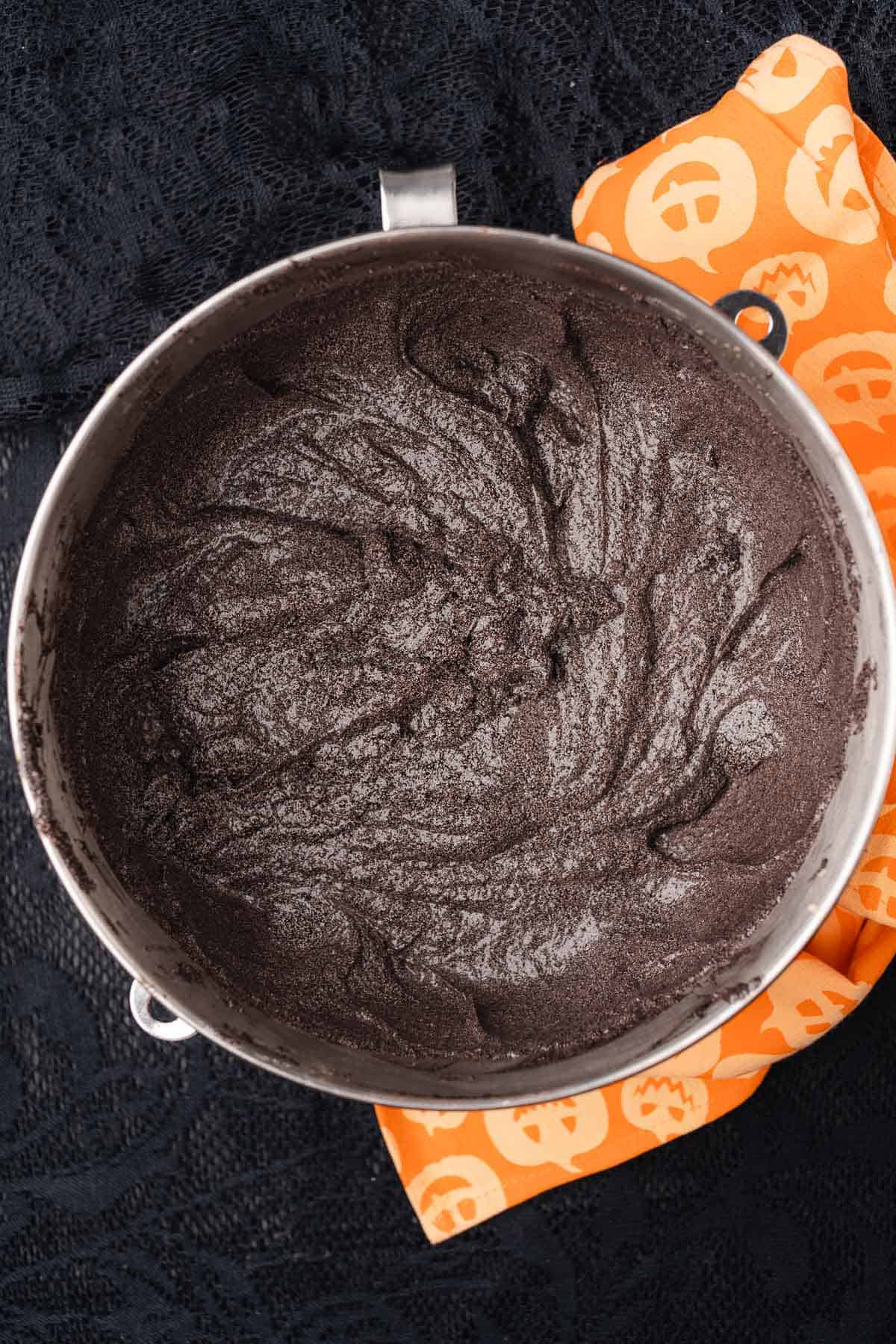 black velvet cake batter in a bowl