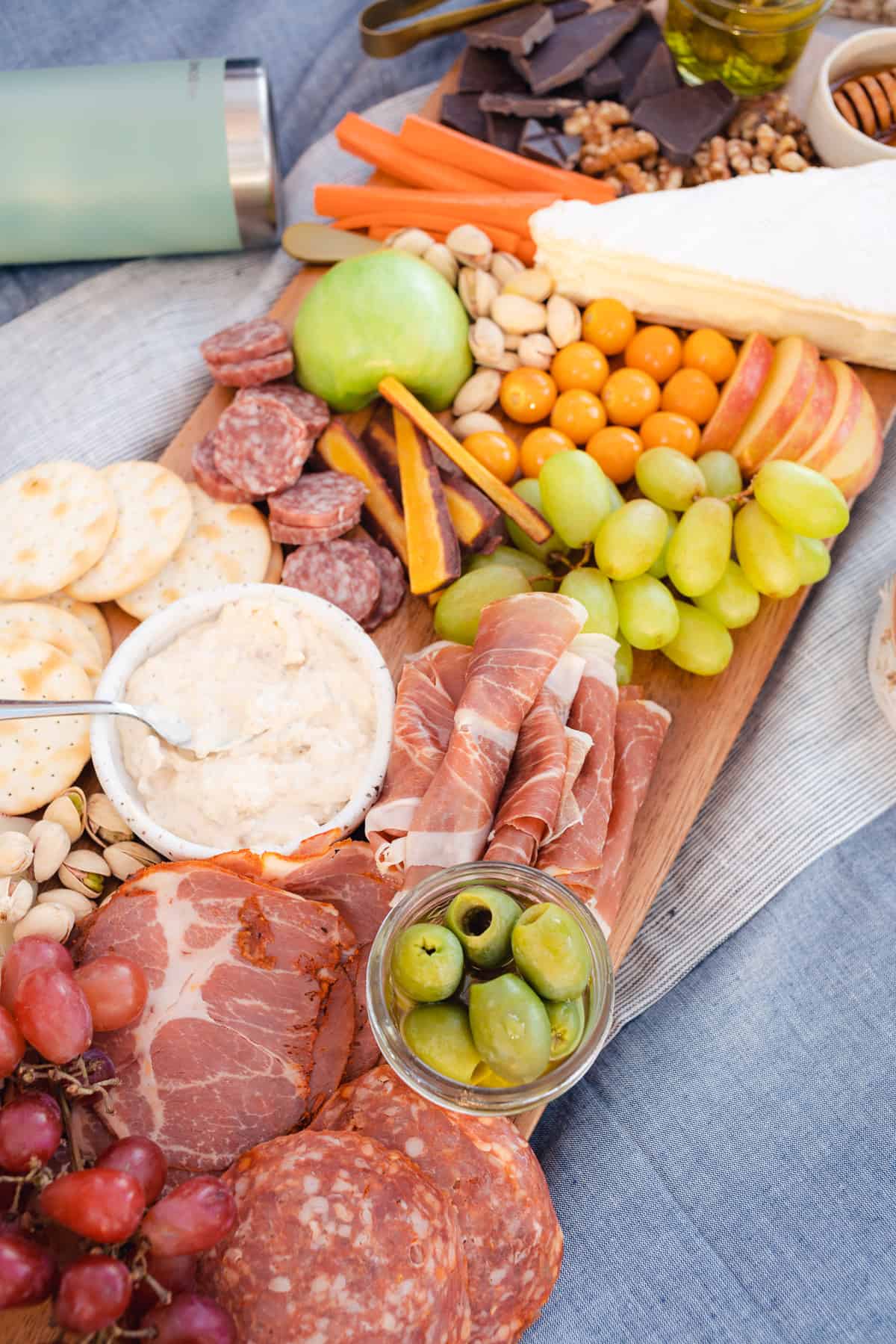 flat lay of picnic charcuterie board