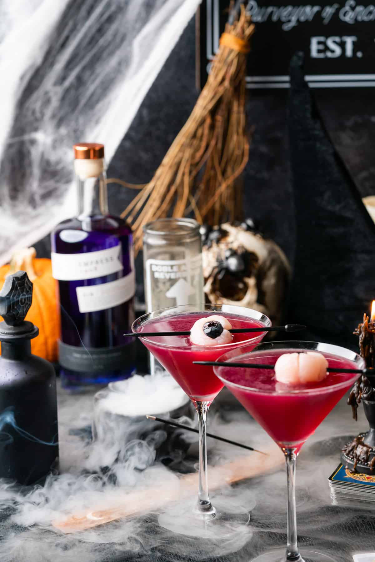 two spooky purple gin martinis 