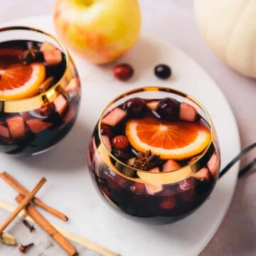 two large goblets full of bourbon whiskey sangria
