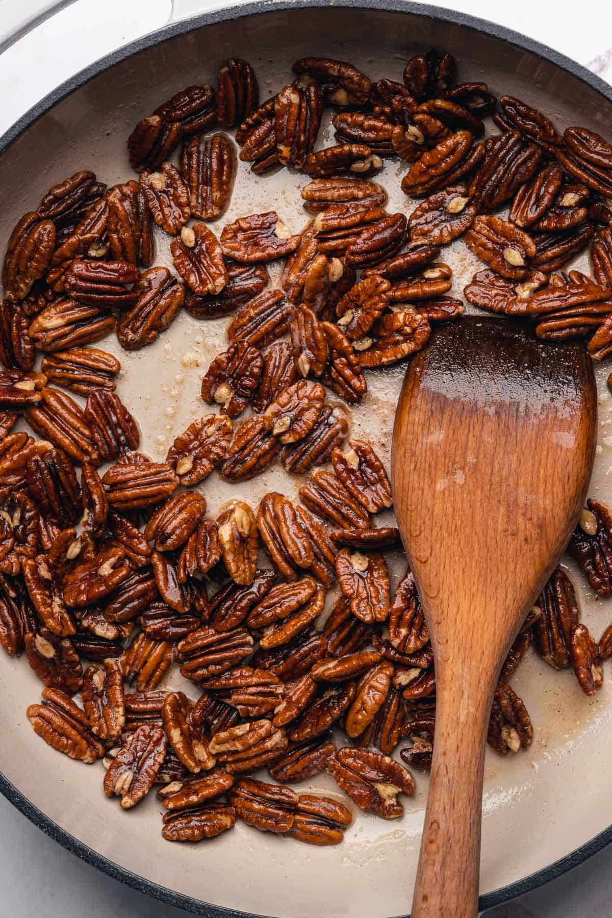 closeup shot of pecans with butter 