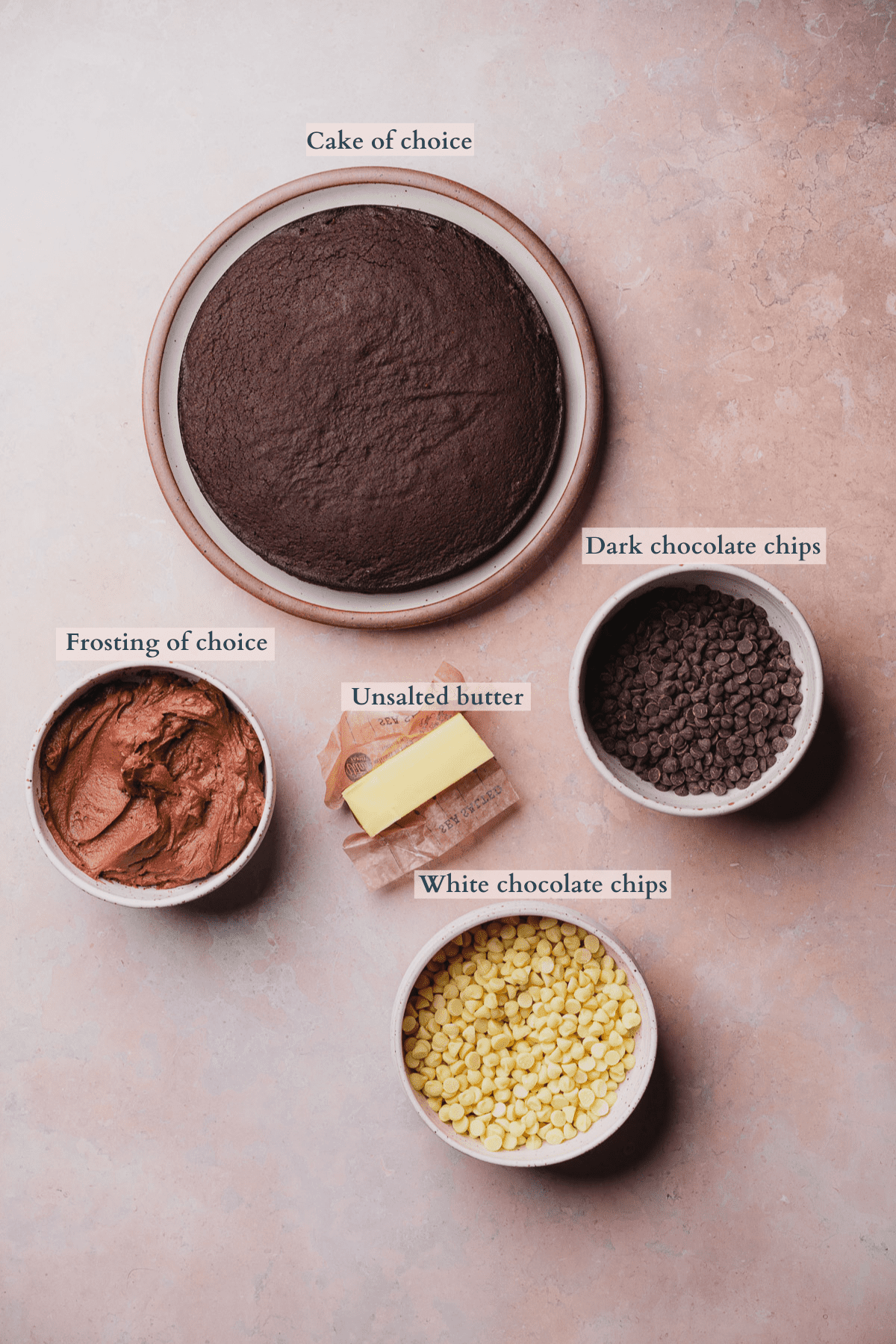 cakesicles ingredients with text to denote different ingredients