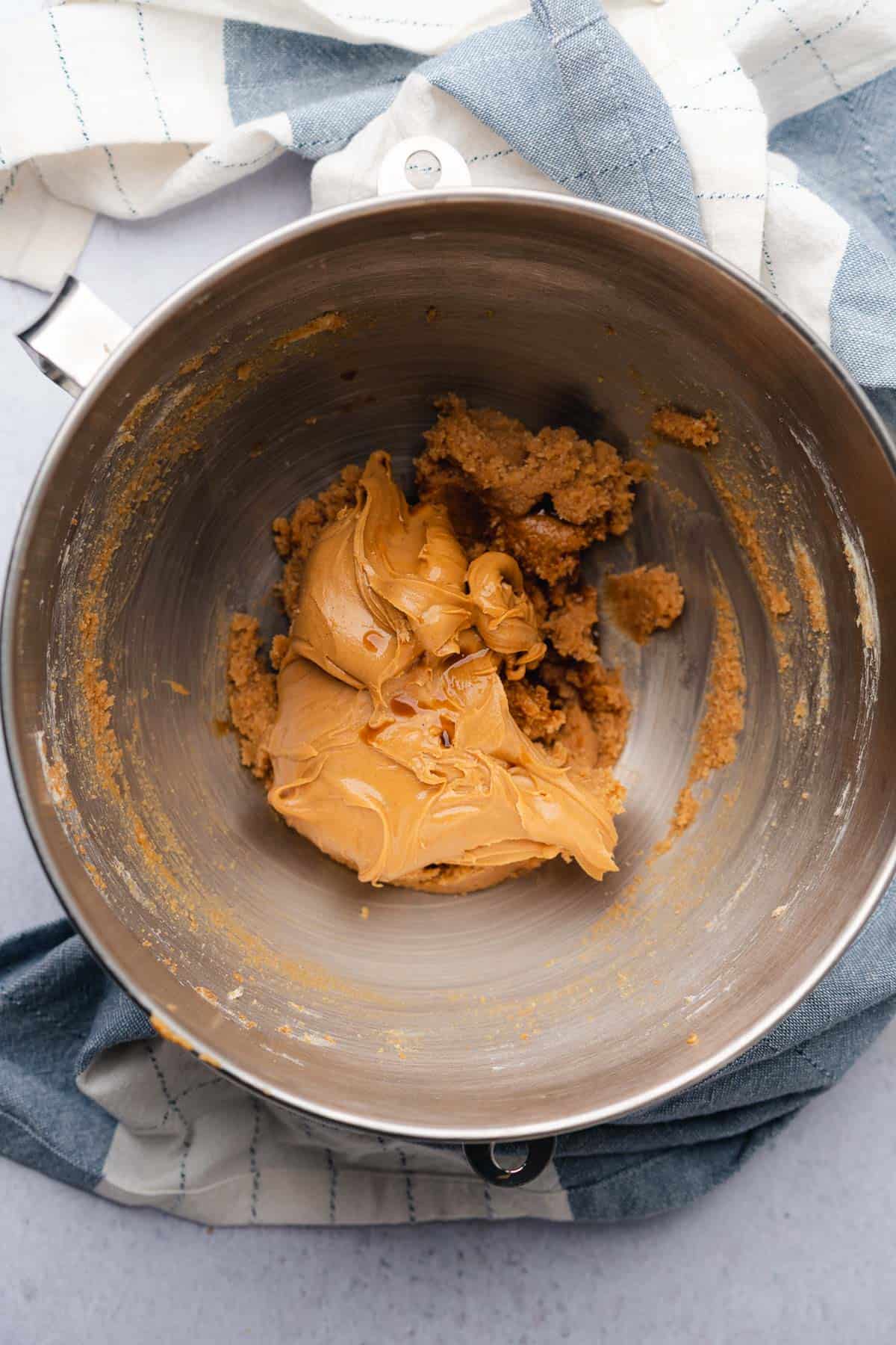 peanut butter added to mixed brown sugar replacement and butter