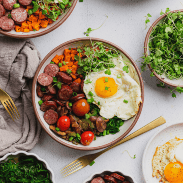 macro bowl with smoked sausage