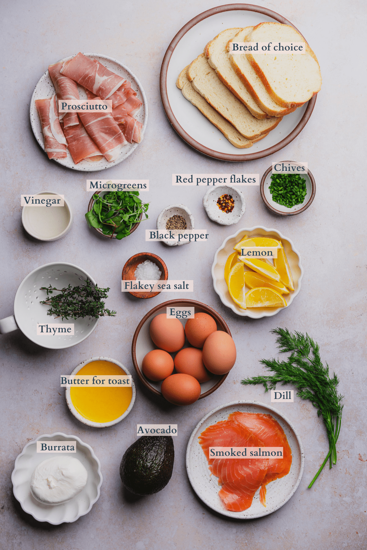 Smashed Eggs on Toast with toast toppings Ingredients Graphic