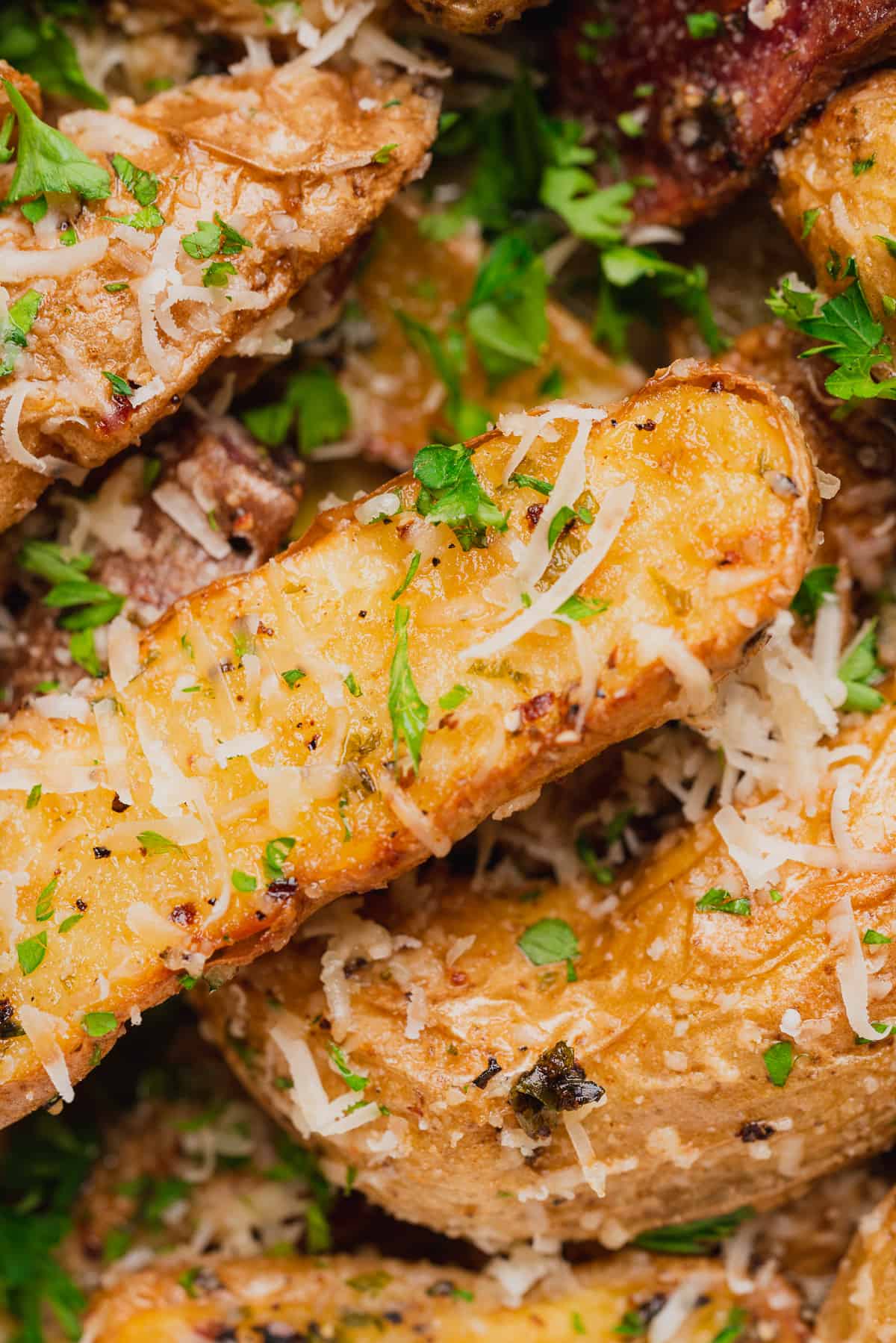 air fryer fingerling potatoes with fresh parsley with parmesan cheese 