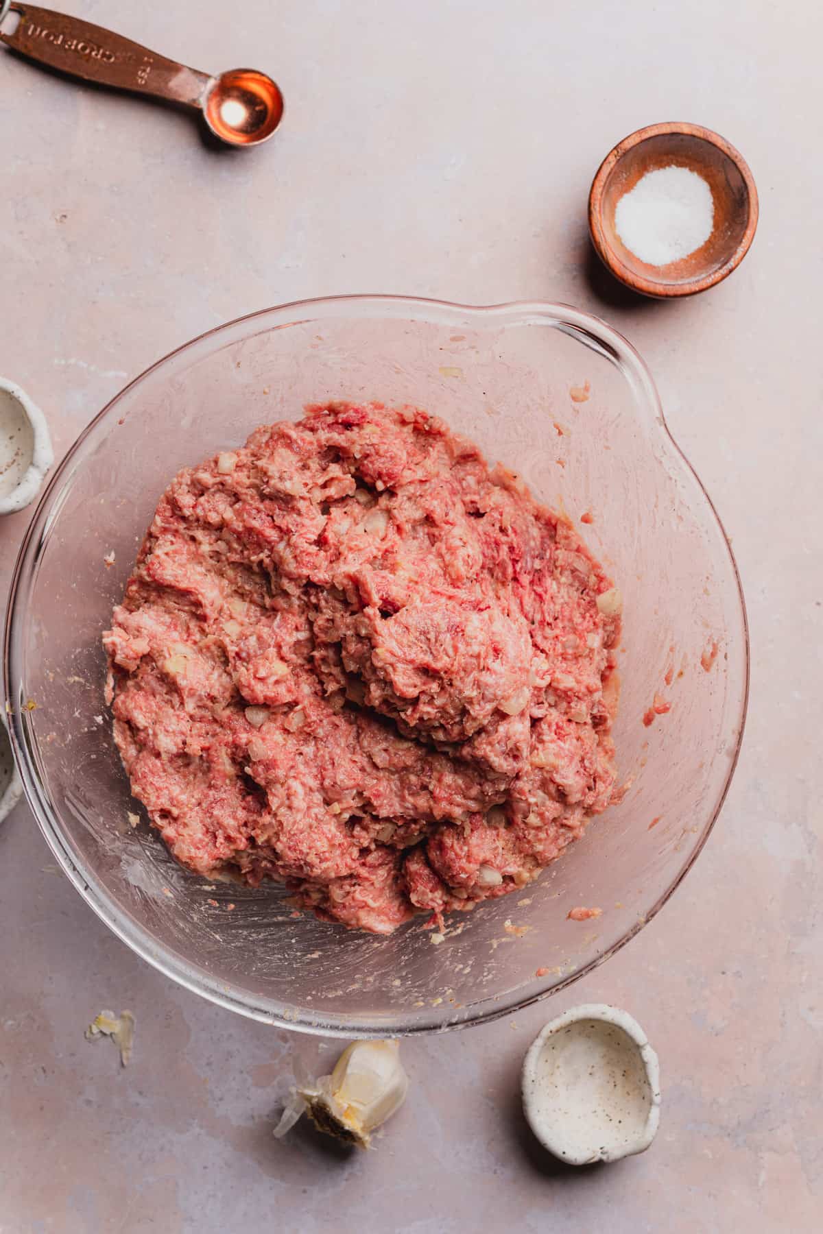 ground meat mixture for keto swedish meatballs in a large bowl. 