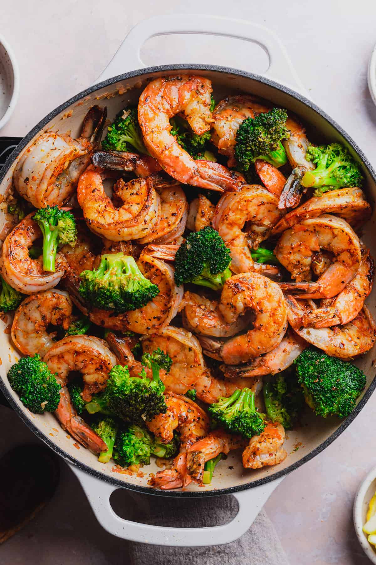 keto shrimp and broccoli skillet with well seasoned shrimp. 