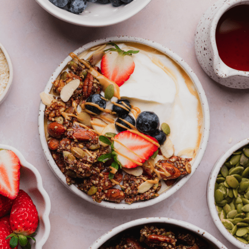 Yogurt with Granola Bowl with Fruit - The Kitchen Girl