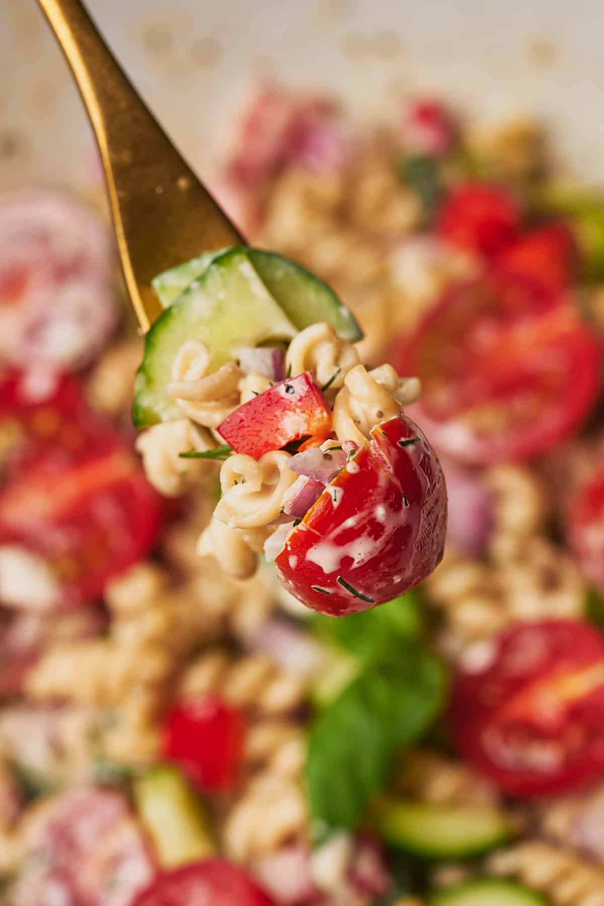 forkful of delicious pasta salad
