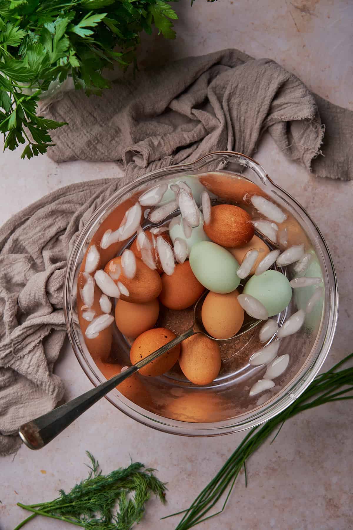 eggs in an ice bath. 