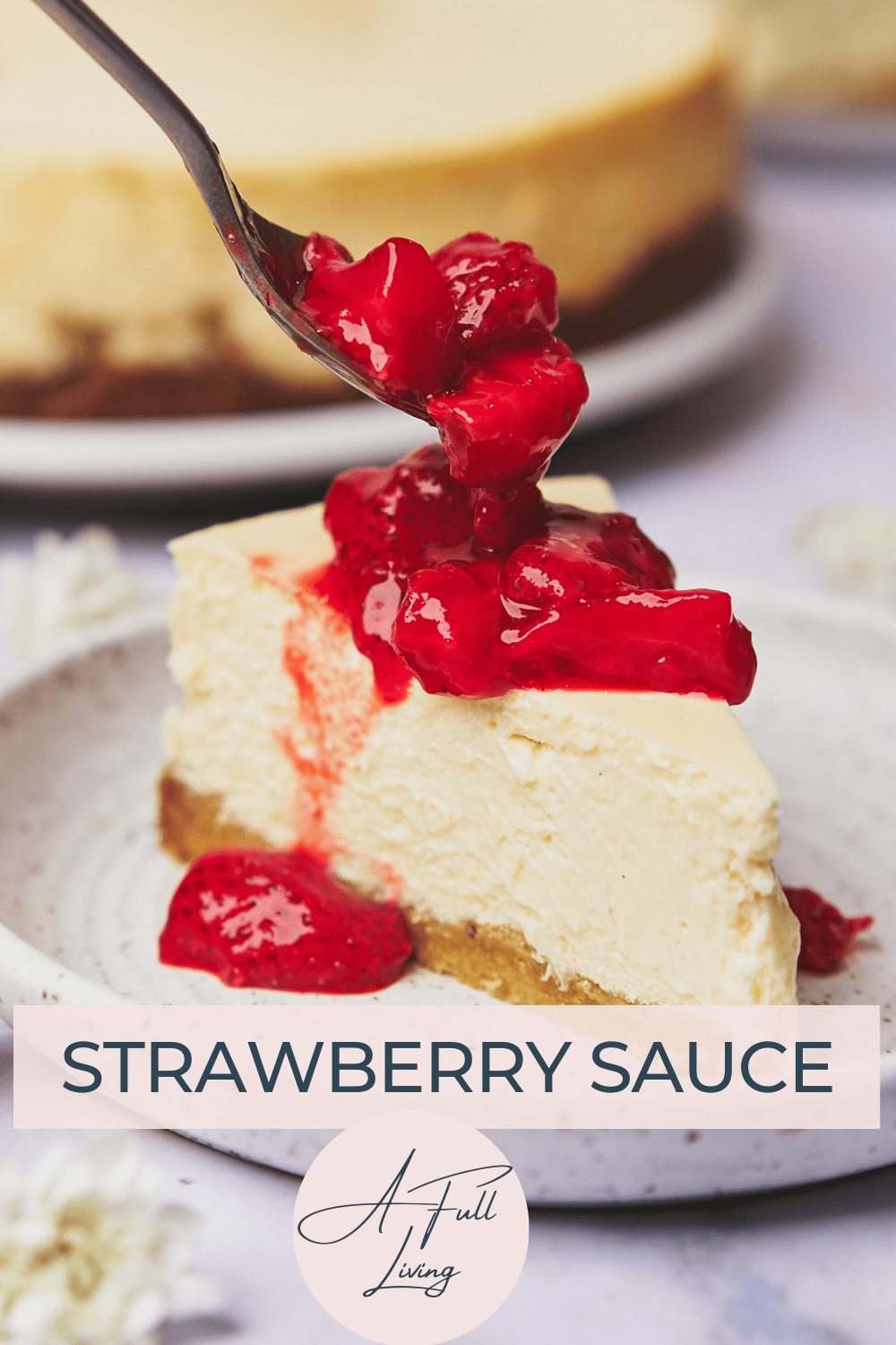 strawberry sauce for cheesecake on saucer.
