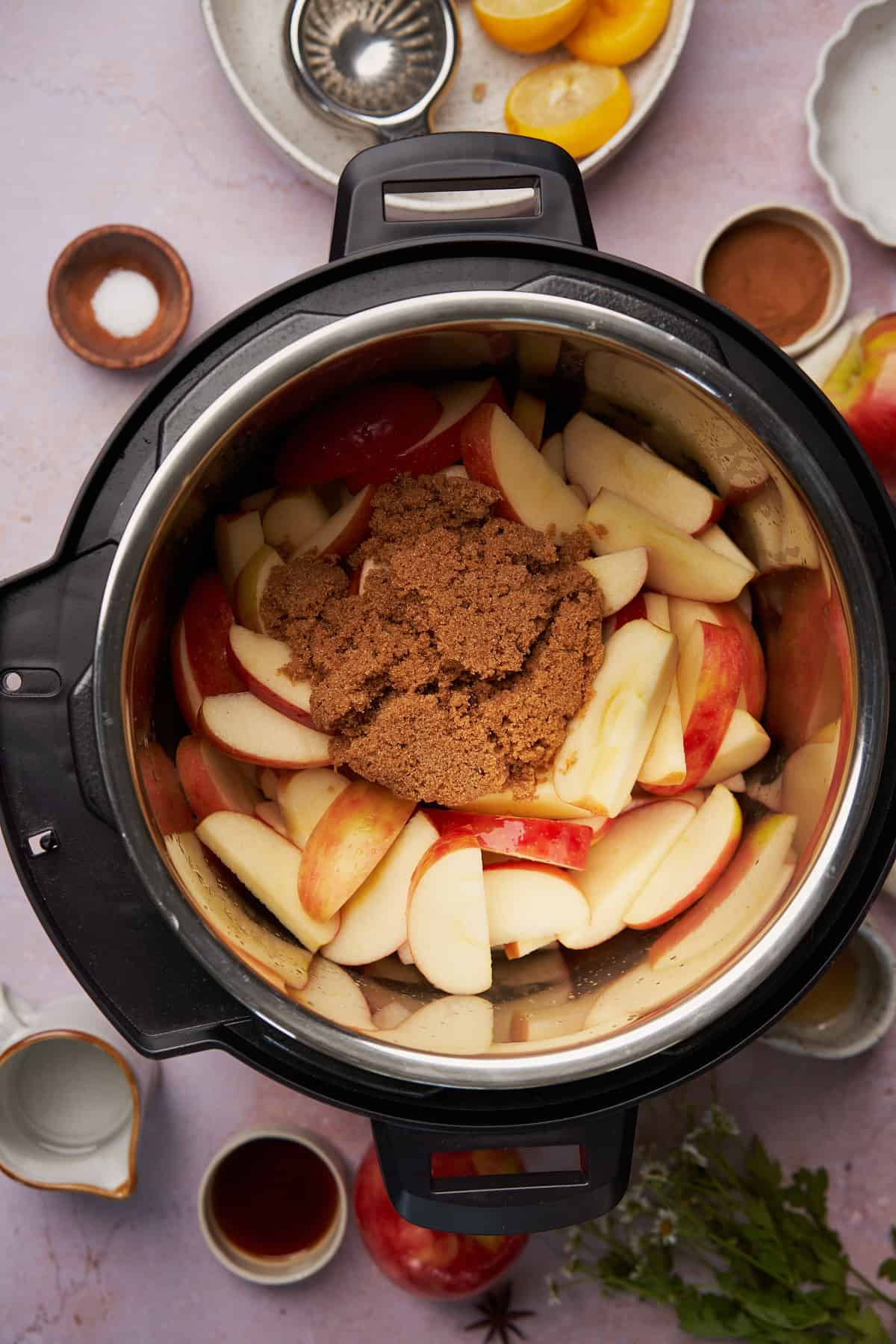 apples and brown sugar in an instant pot. 