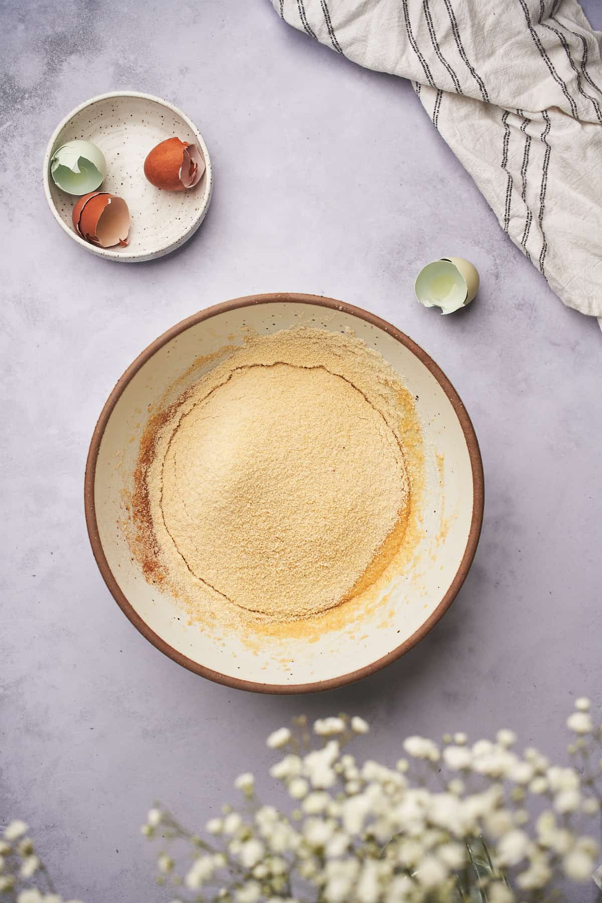 sifted almond flour and other ingredients in a large bowl. 