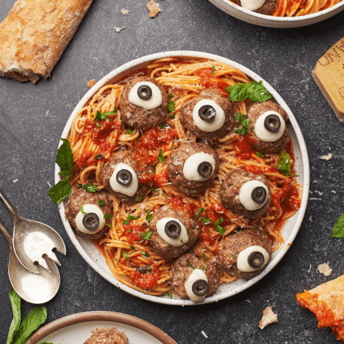 halloween pasta spooky spaghetti with meatball eyeballs