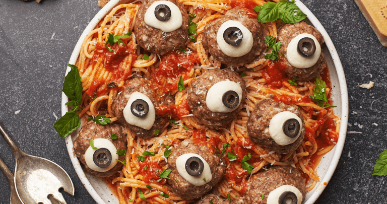 halloween pasta spooky spaghetti with meatball eyeballs