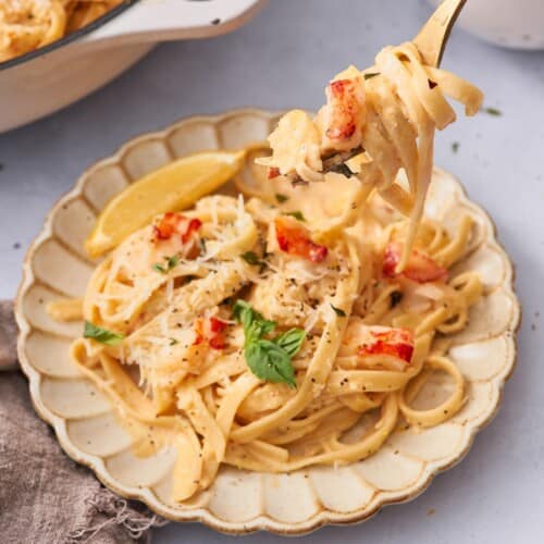 lobster pasta recipe on a fork