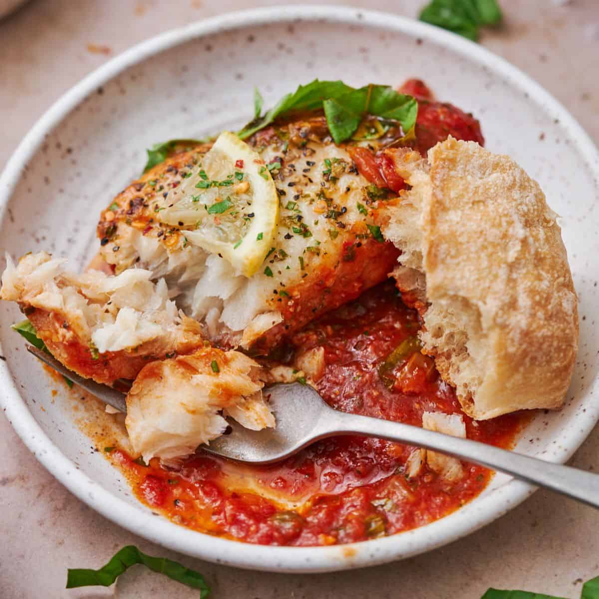 baked cod in tomato sauce.