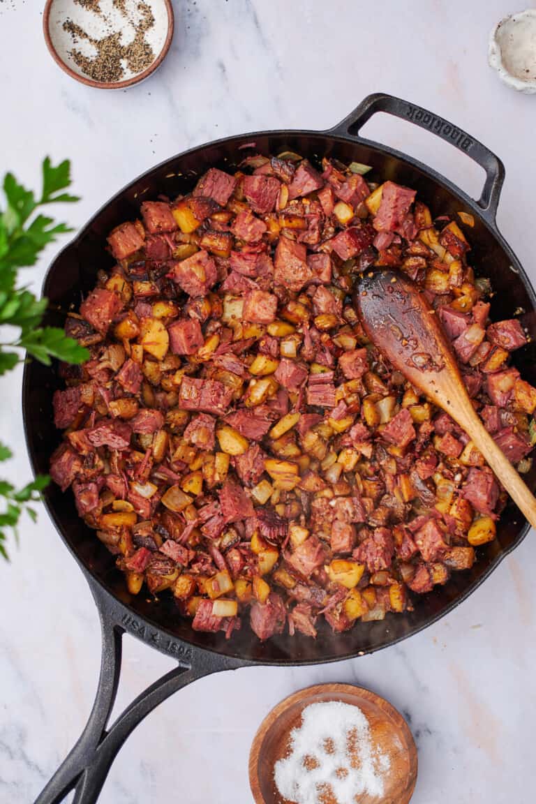 Homemade Corned Beef Hash and Eggs (Crispy Skillet Recipe!) - A Full Living