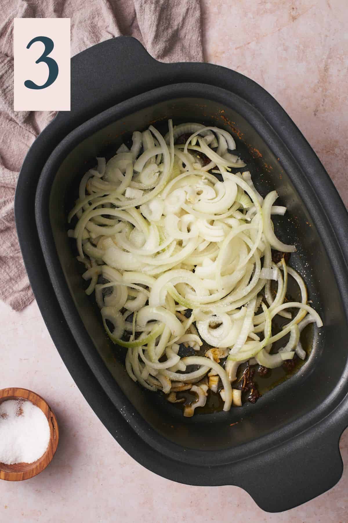 raw onions in a slow cooker. 