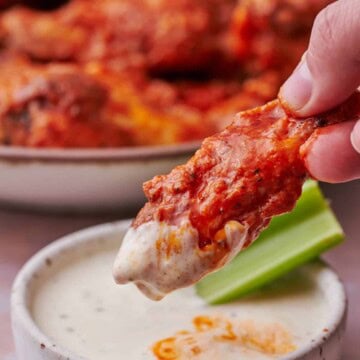 Baked buffalo wings.