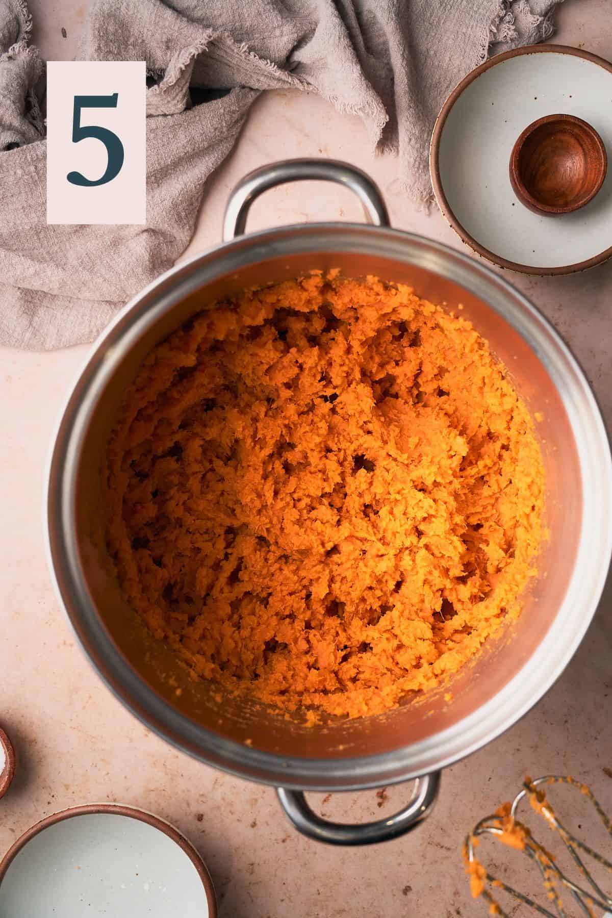 mashed sweet potatoes in a large stockpot. 