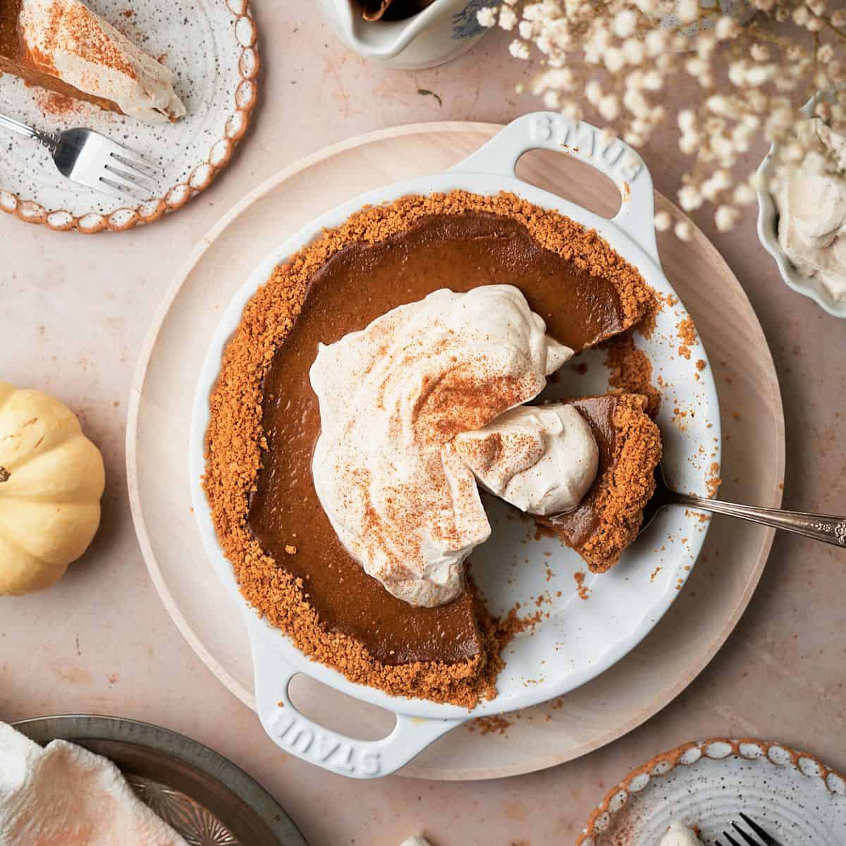 pumpkin pie with graham cracker crust.