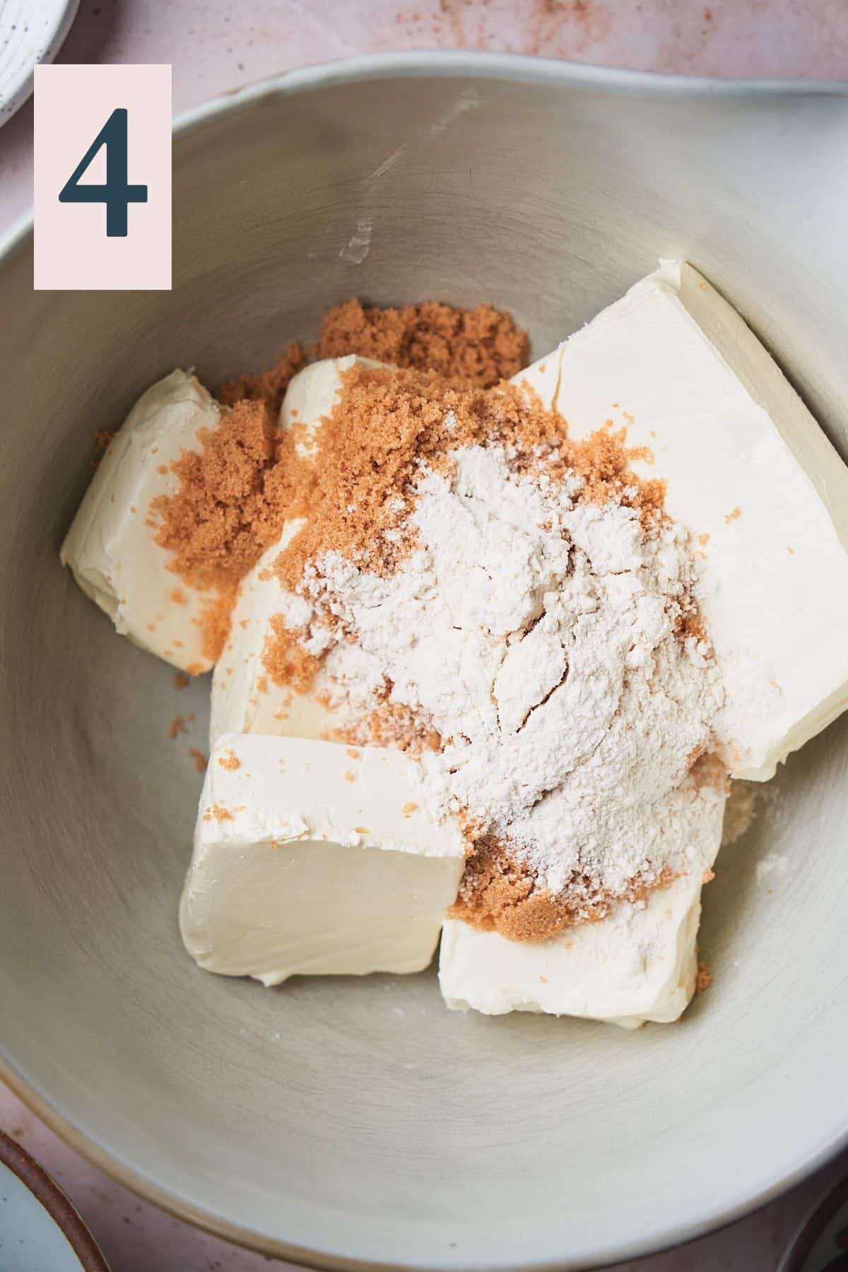 cream cheese, brown sugar, and flour in a mixing bowl. 
