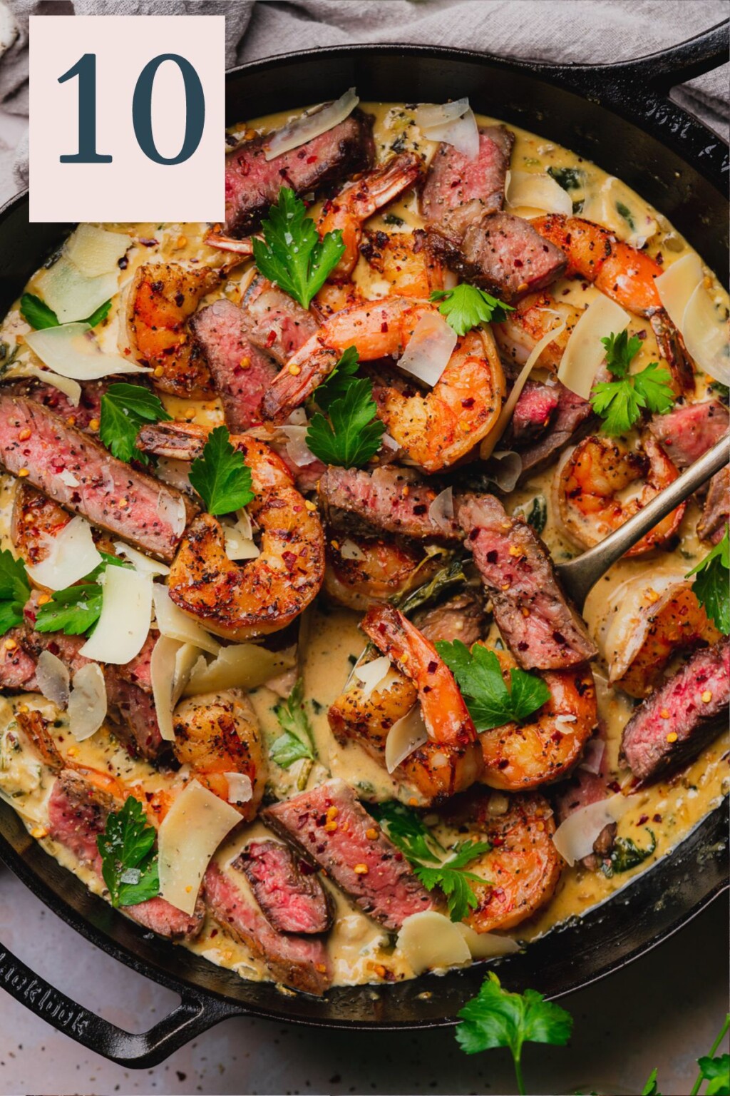 Steak and Seafood Skillet with Parmesan Cream Sauce - A Full Living