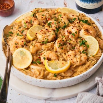 Shrimp scampi orzo.