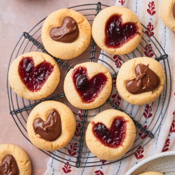 Heart shaped thumbprint cookies.