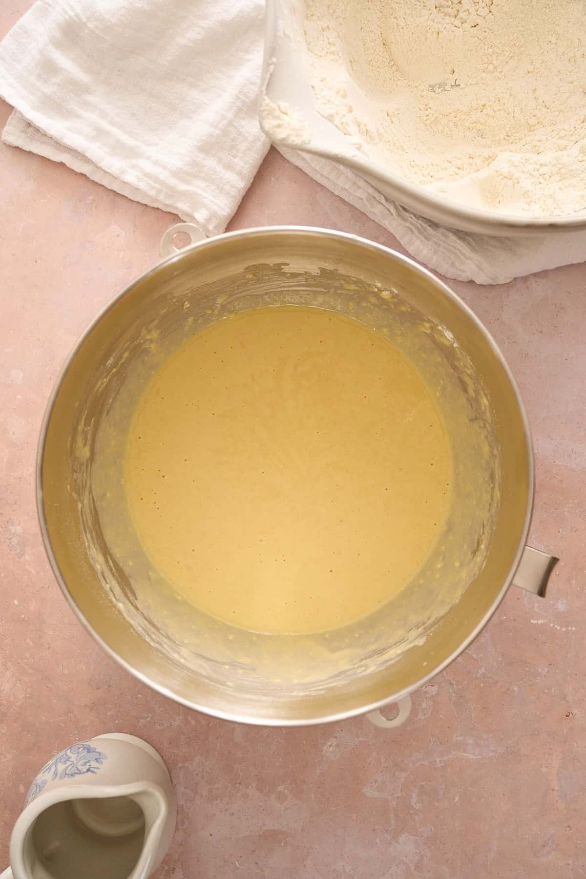 Whisked dry ingredients into wet ingredients to make the start of roll dough. 