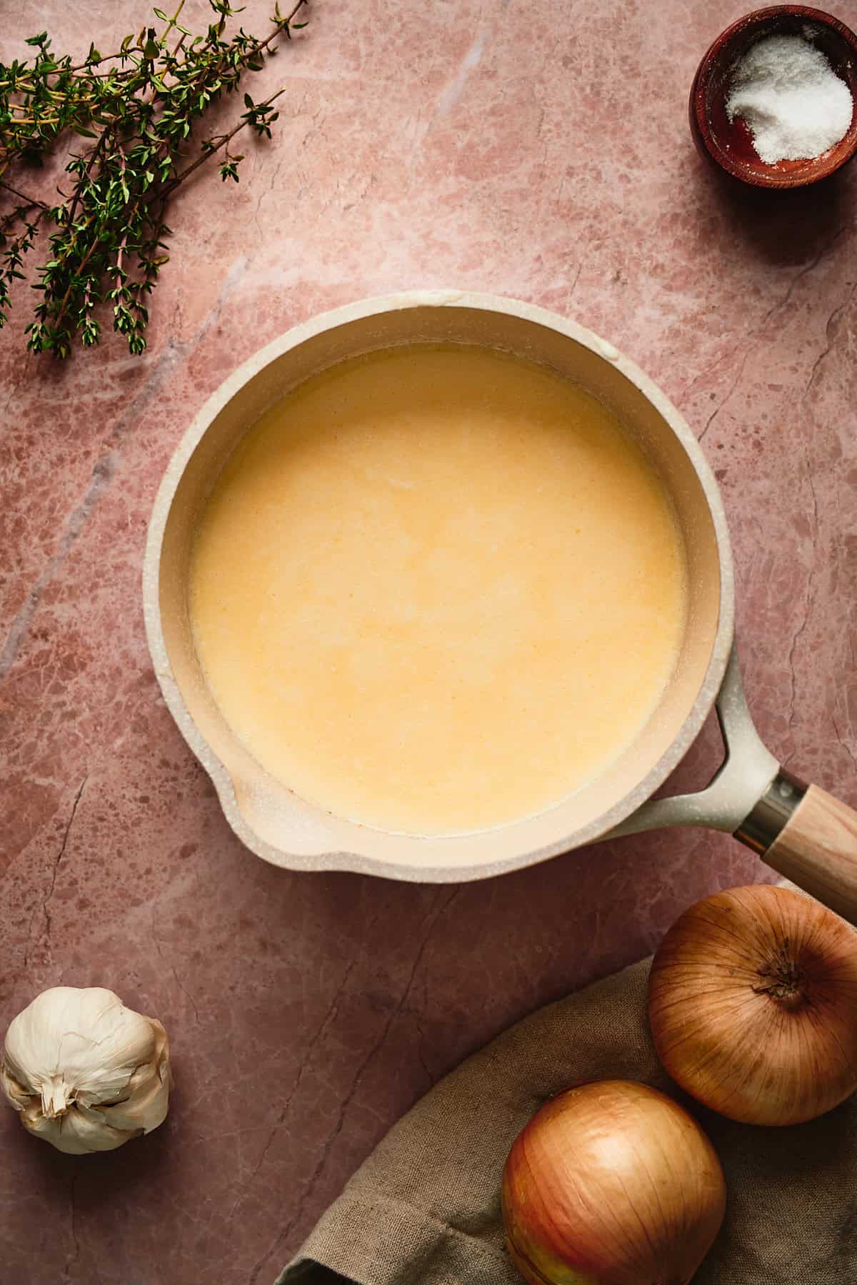 Warmed cream and butter in a small saucepan.