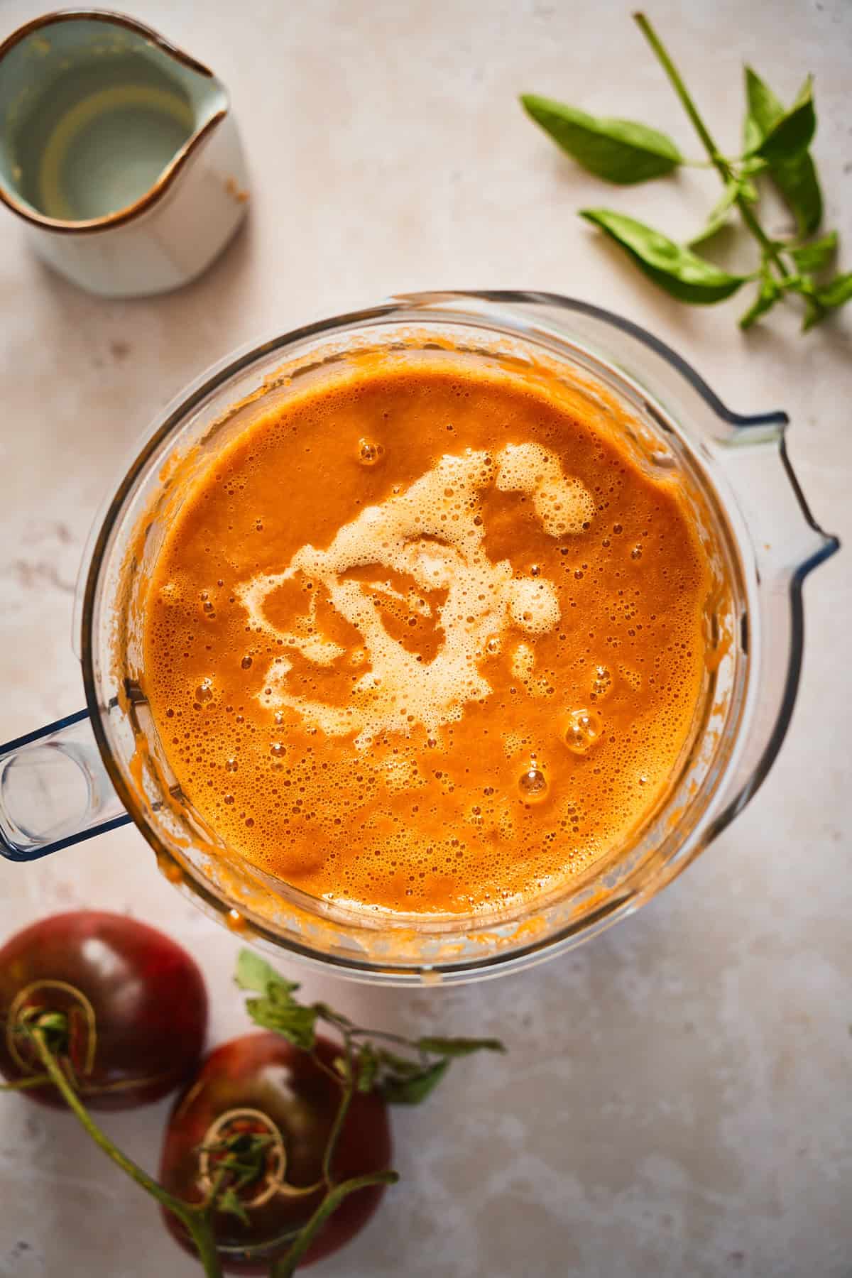 Tomato soup in a blender with heavy cream added. 