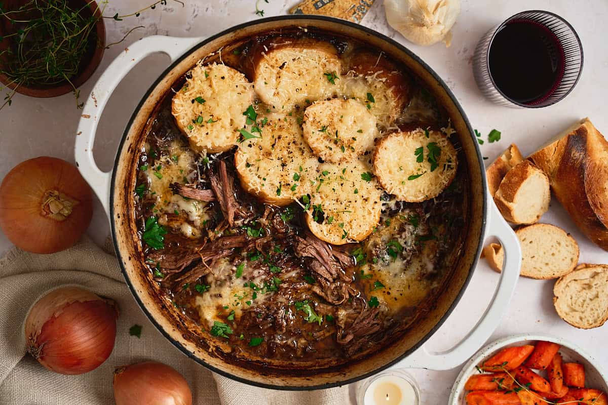 Dutch Toasts Dutch Oven French Onion Pot Roast with Gruyere Cheese Toasts - A Full ...