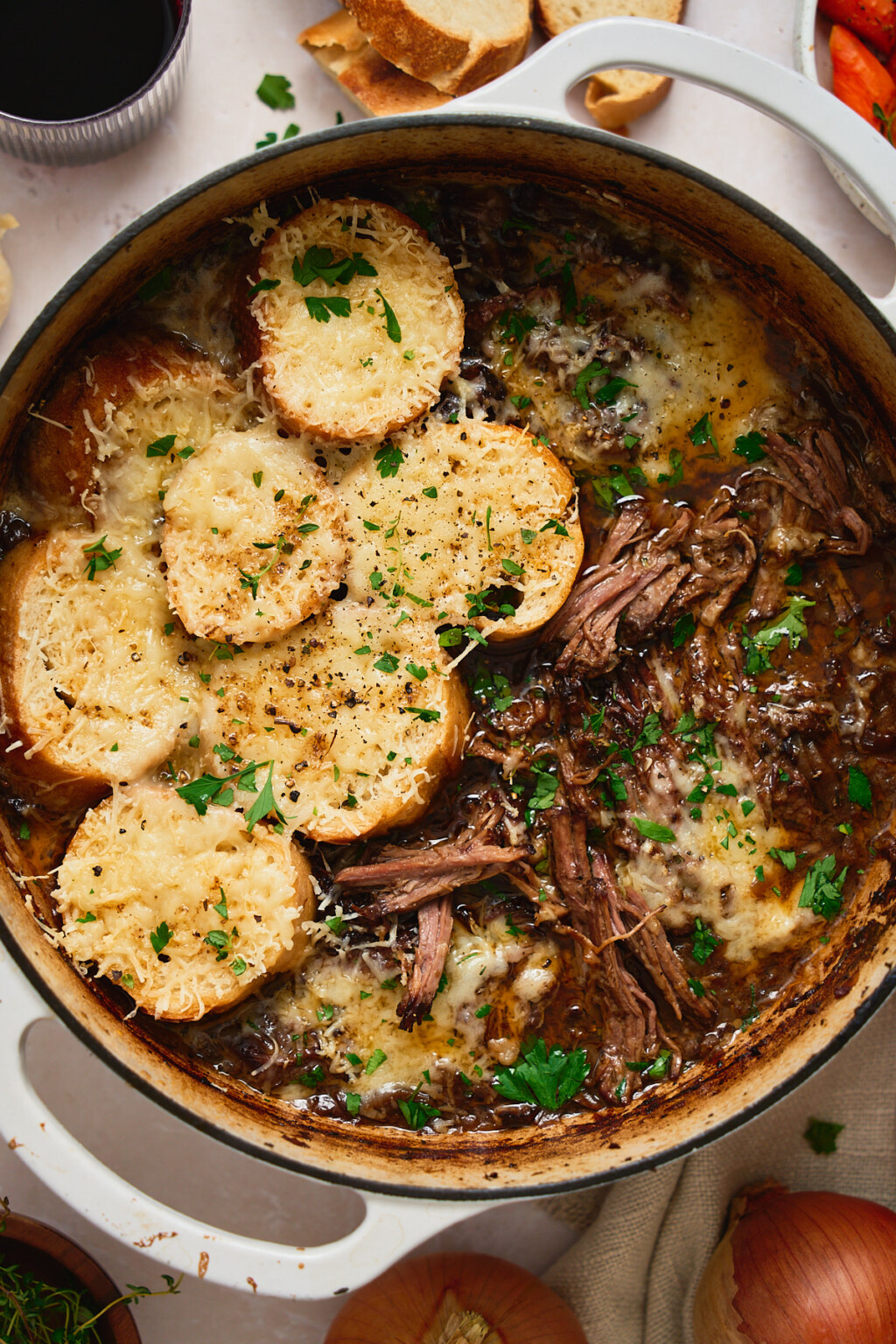 Dutch Toasts Dutch Oven French Onion Pot Roast with Gruyere Cheese Toasts - A Full ...