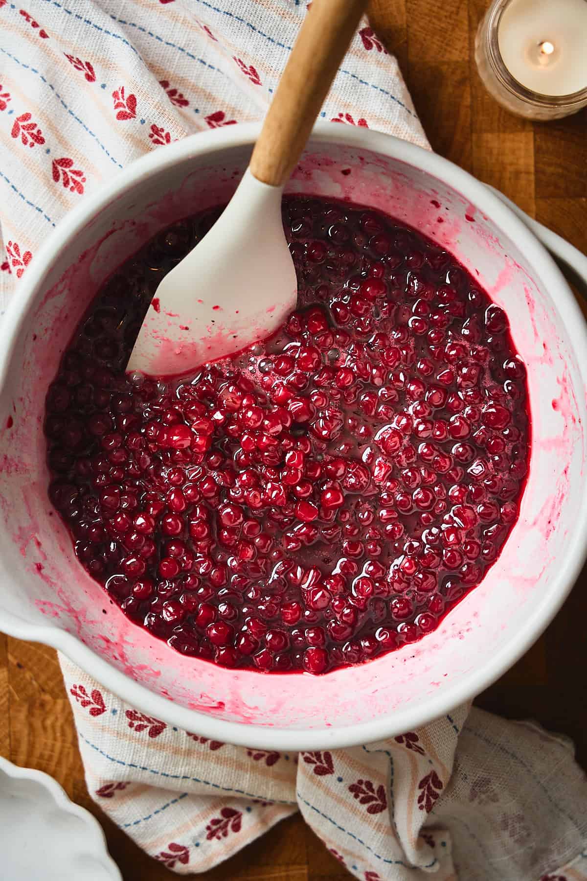 Lingonberries that have sat for an hour macerated.