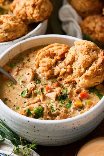 Creamy chicken pot pie soup.