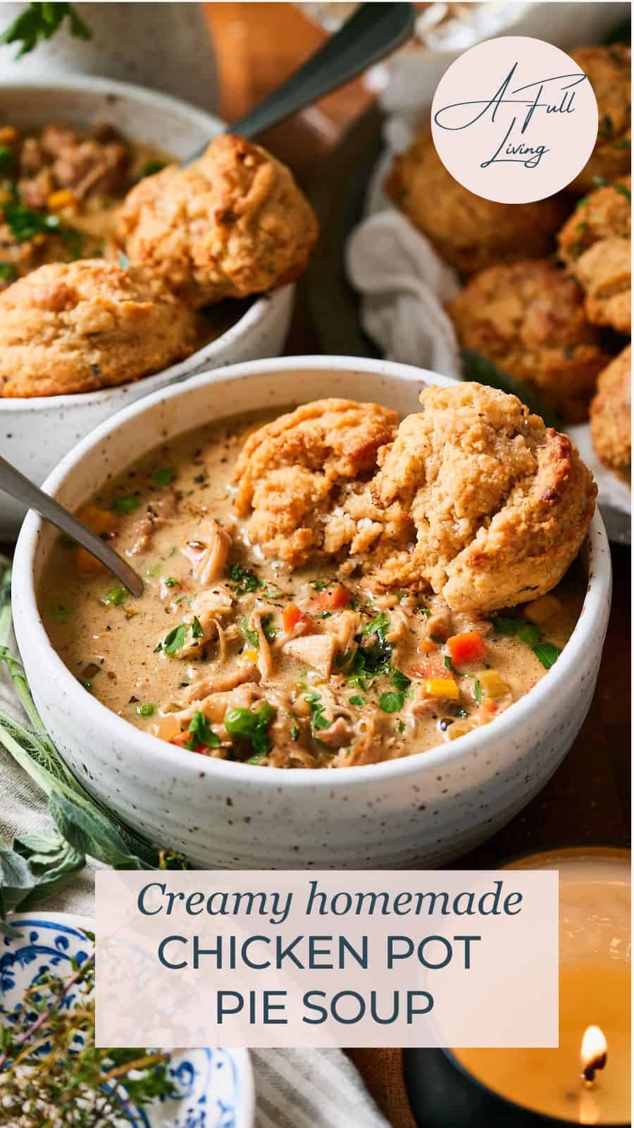 Creamy chicken pot pie soup recipe.