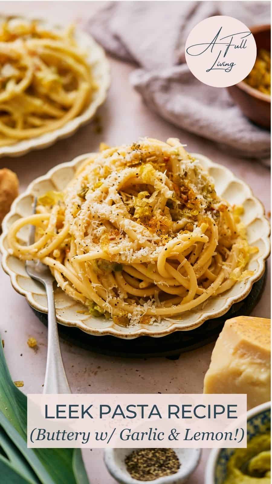 Leek pasta recipe pin.