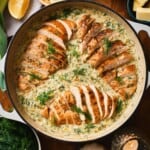 Creamy leek chicken with dill and lemon.