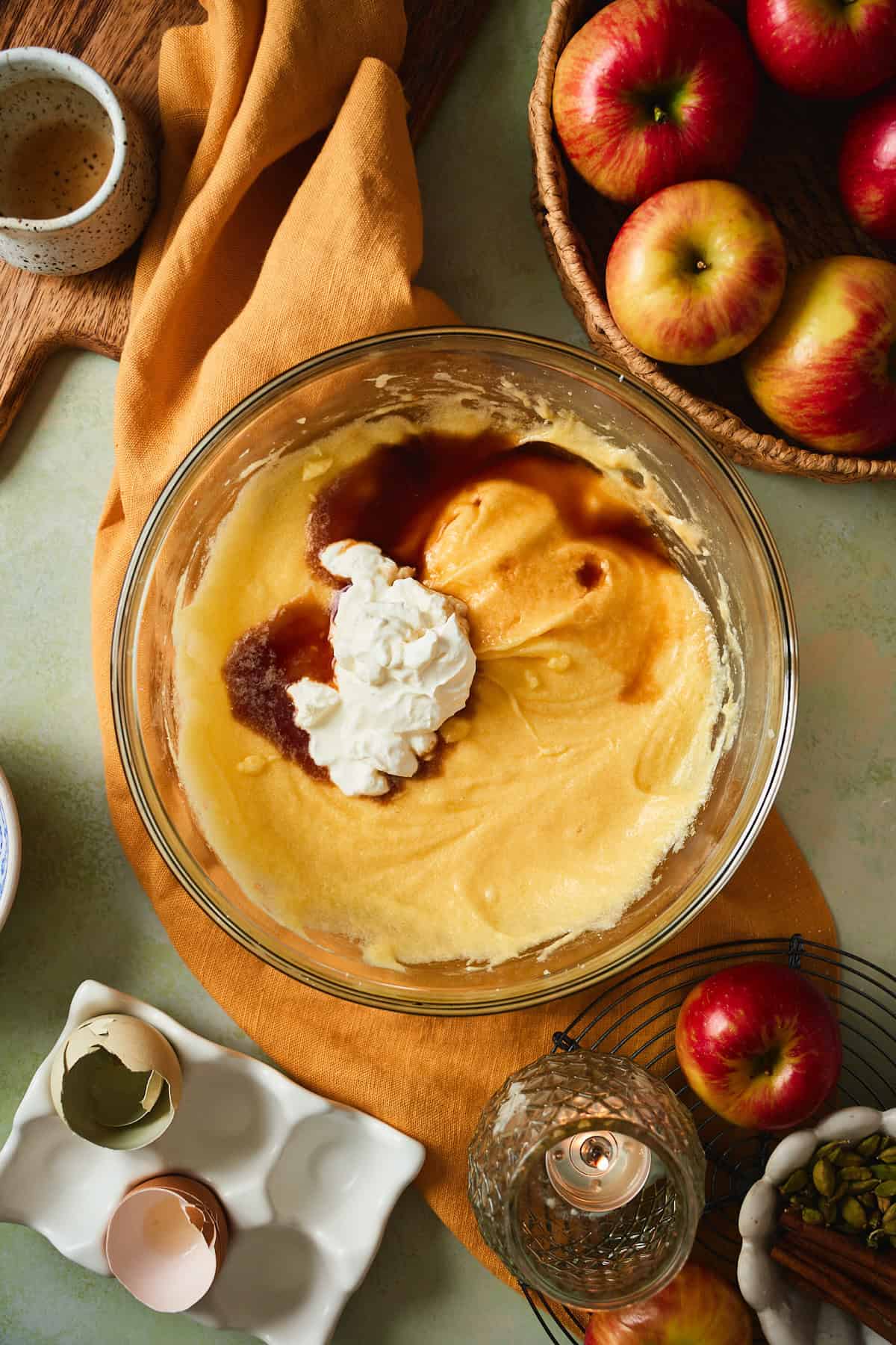 Sour cream and vanilla added to the cake batter.