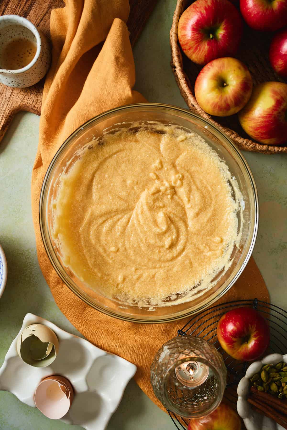 Smooth cake batter after mixing in the sour cream and vanilla.